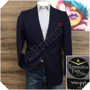 VINTAGE 70s Mens Navy Blazer Sport Coat Casual Jacket Size 40L Classic Wool Suit